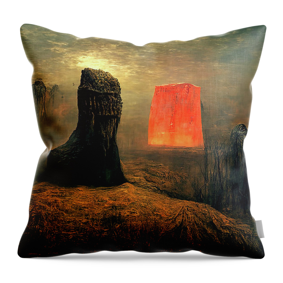 Landscape Throw Pillow featuring the painting The Monolith, 03 by AM FineArtPrints
