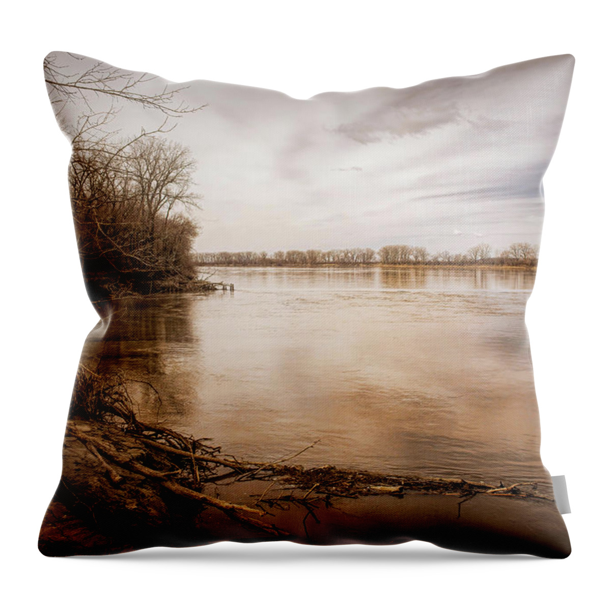 Landscape Throw Pillow featuring the photograph The Muddy Missouri by Linda Shannon Morgan