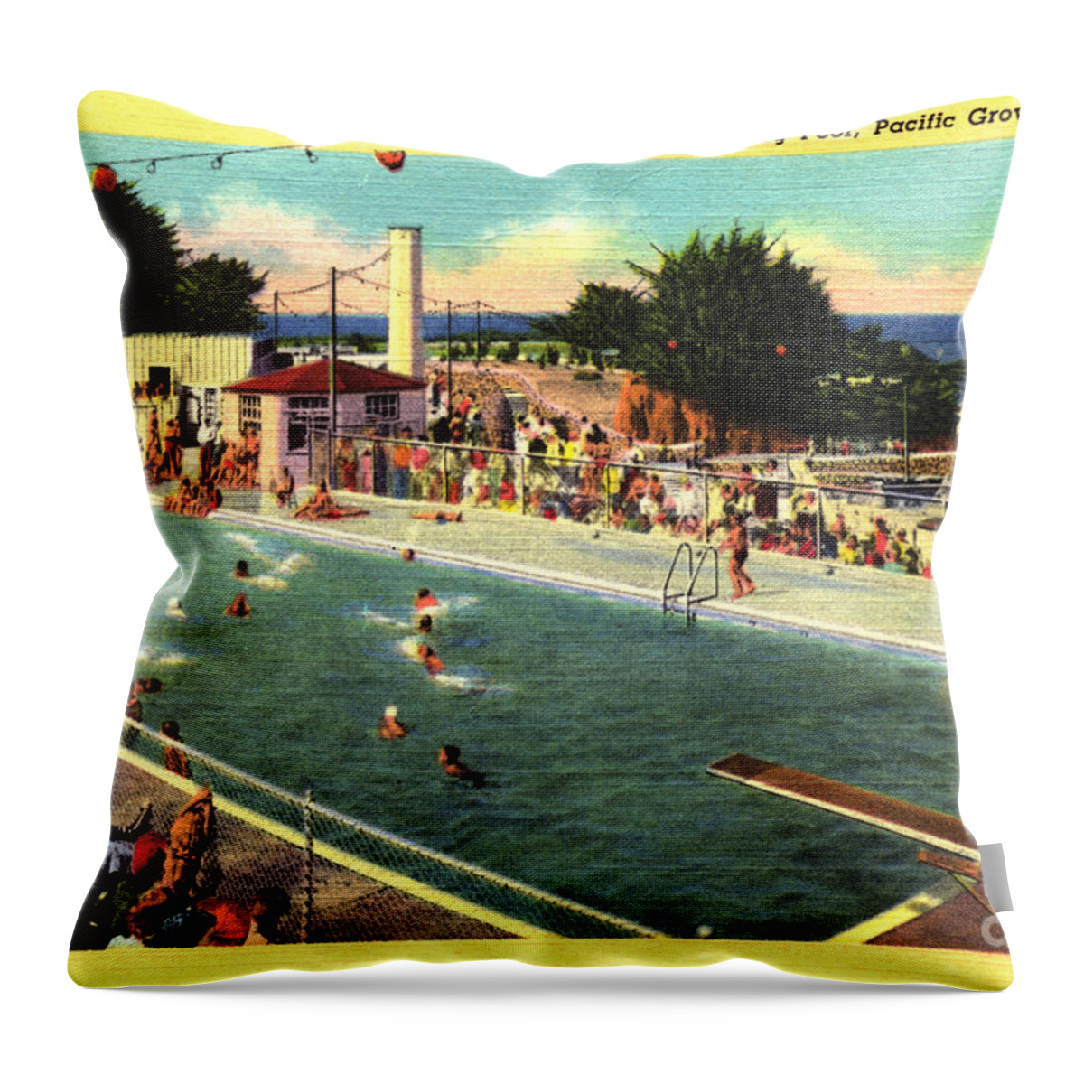 Municipal Swimming Throw Pillow featuring the photograph The Municipal Swimming Pool, Pacific Grove, California Circa 194 by Monterey County Historical Society