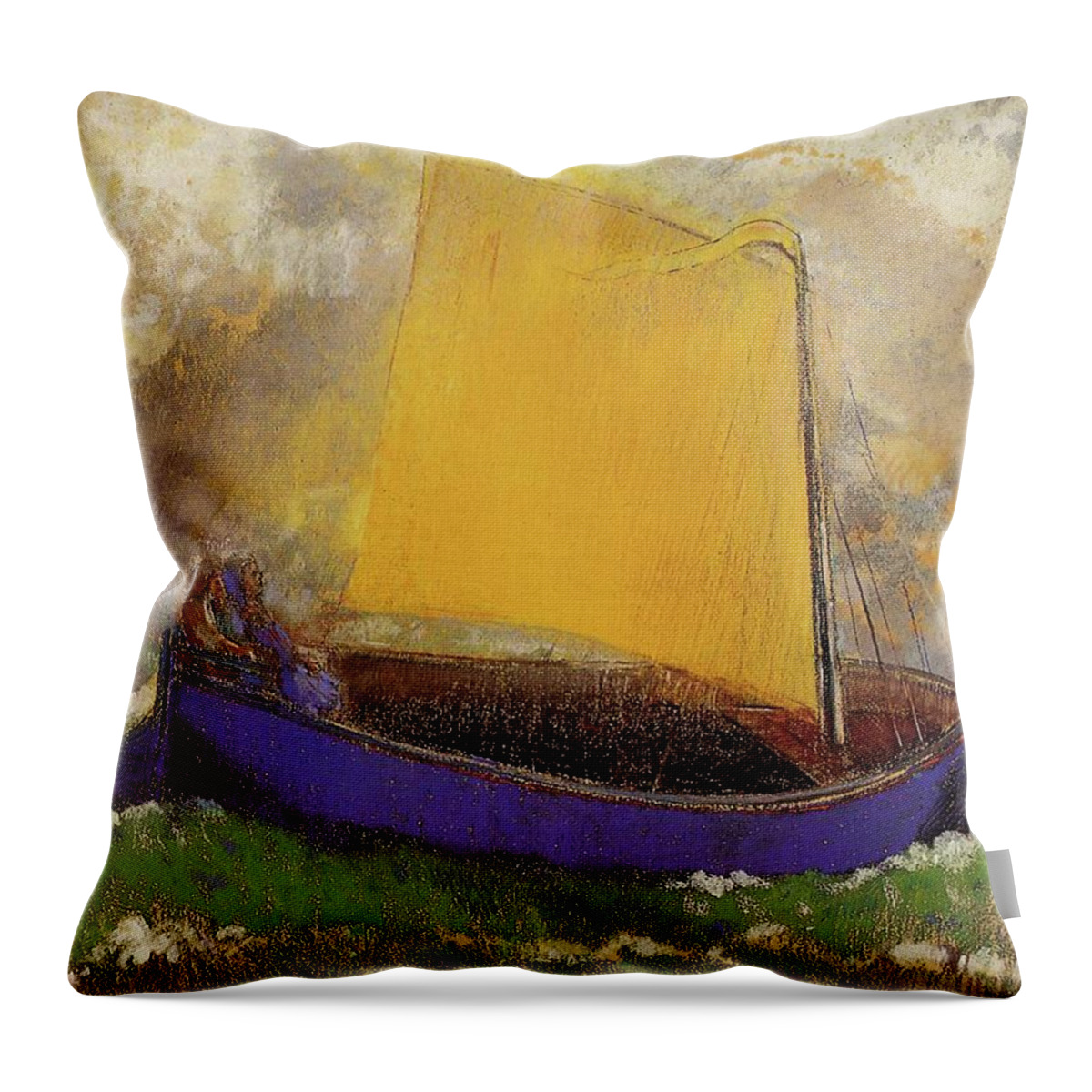 The Mysterious Boat Throw Pillow featuring the painting The Mysterious Boat by Odilon Redon