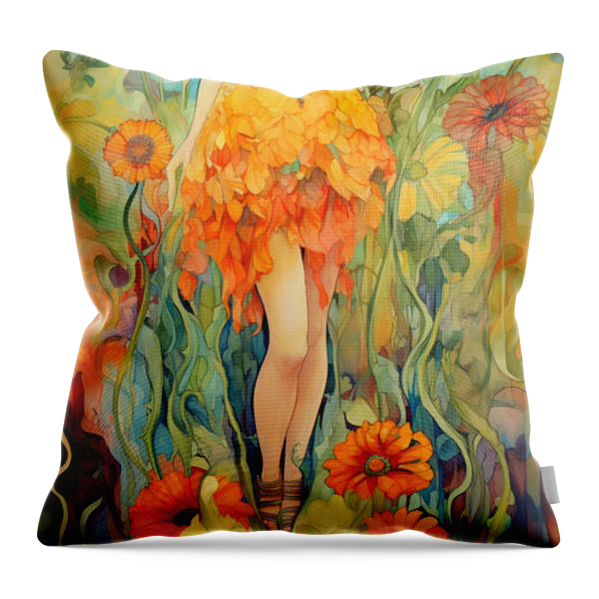 Garden Throw Pillow featuring the painting The mystic Garden by My Head Cinema