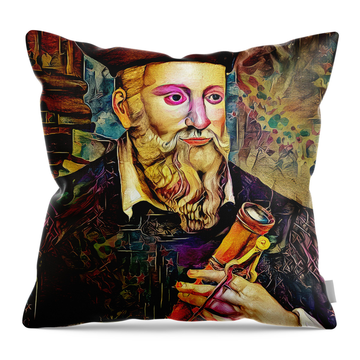 Wingsdomain Throw Pillow featuring the photograph The Mystic Prophecy of Michel Nostradamus 20210915 by Wingsdomain Art and Photography
