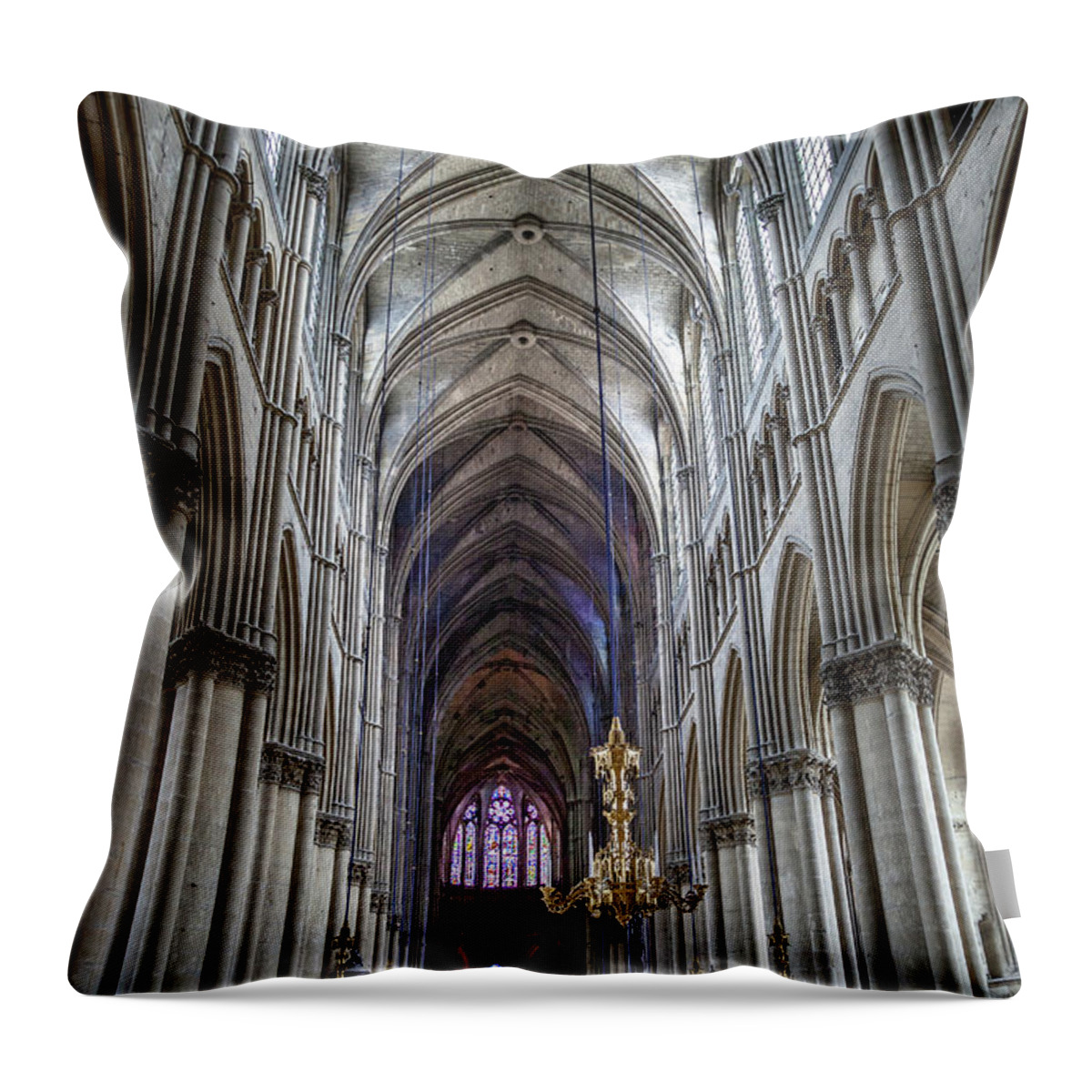 Cathedral Throw Pillow featuring the photograph The Nave of Reims Cathedral by W Chris Fooshee