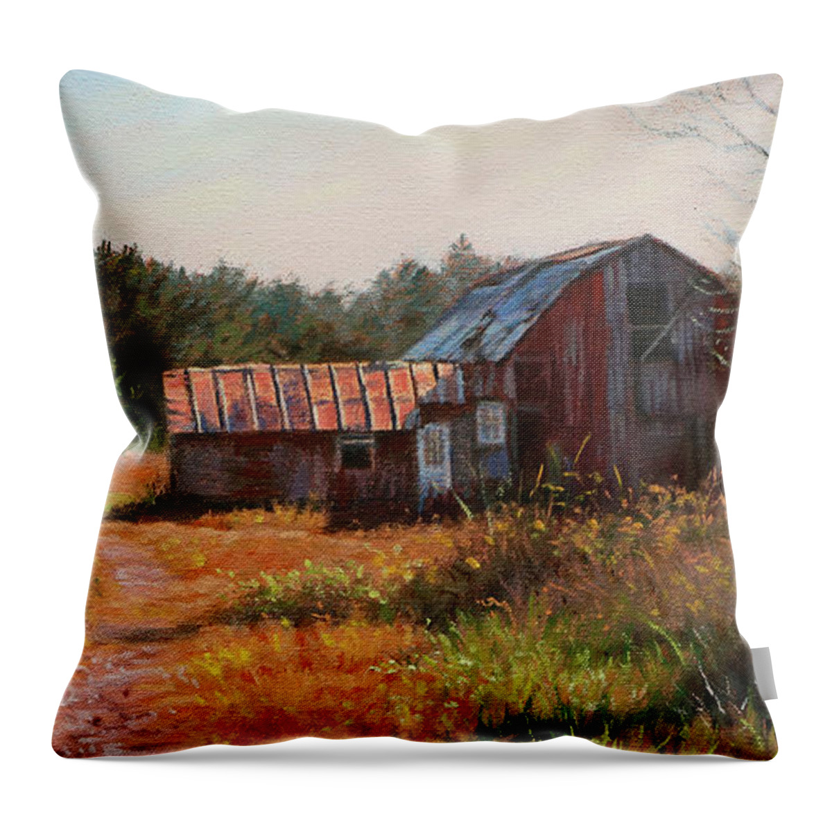 Barns Throw Pillow featuring the painting The Neighbor's Barn by Bonnie Mason