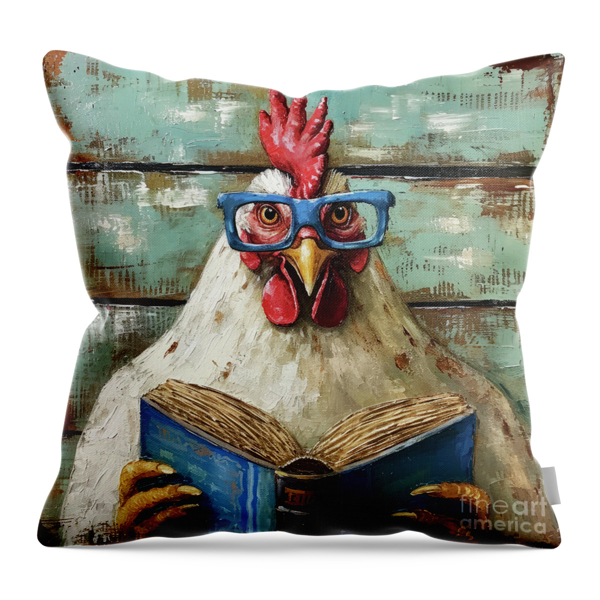 Chicken Throw Pillow featuring the painting The Nerdy Chicken by Tina LeCour