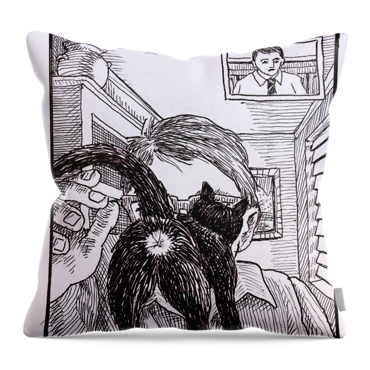 Cat Zoom Throw Pillow featuring the drawing The New Normal by Don Morgan