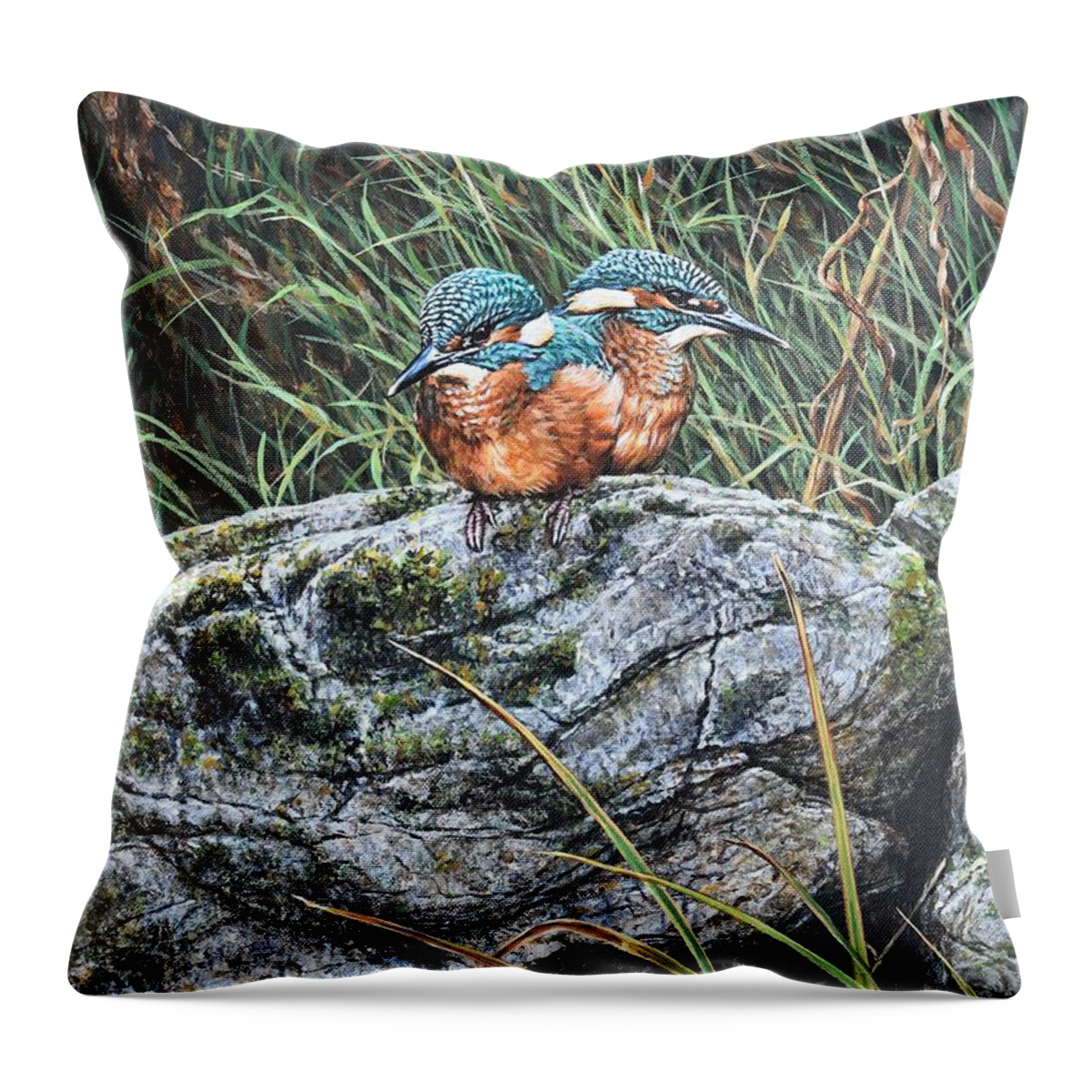 Kingfisher Throw Pillow featuring the painting The Next Generation Kingfisher by Alan M Hunt