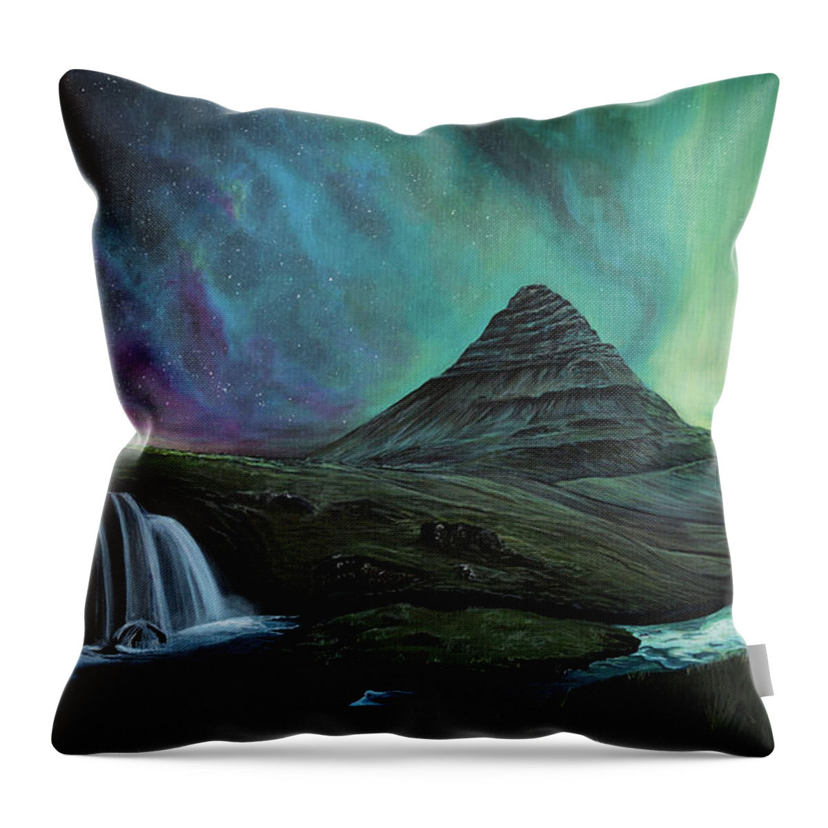 Northern Lights Throw Pillow featuring the painting The Northern Lights by Rachel Emmett