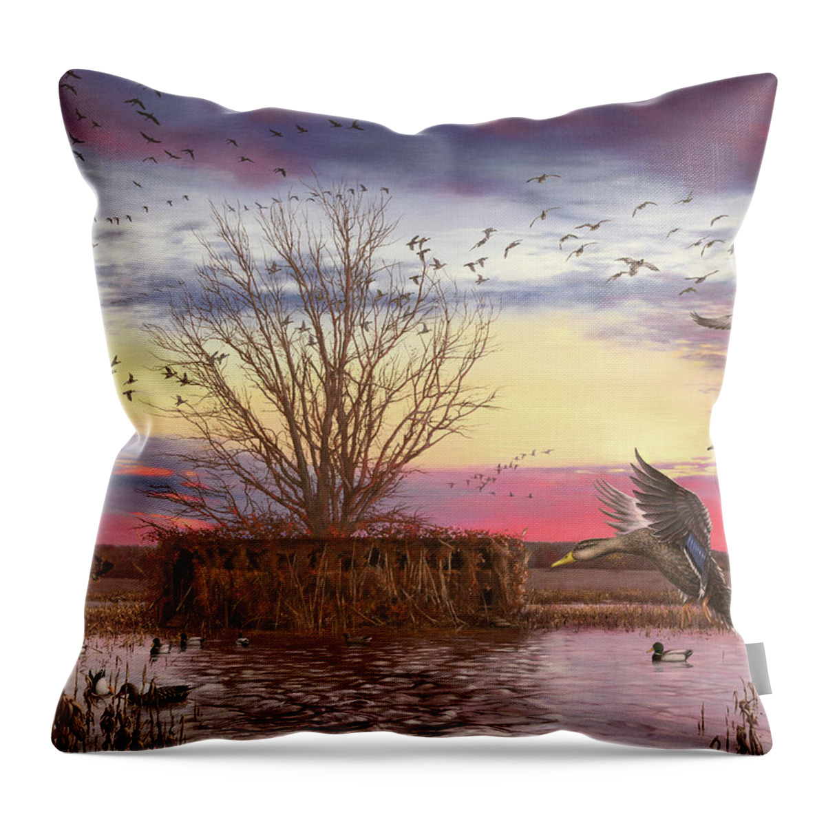 Mallards Throw Pillow featuring the painting The Oak Tree by Glenn Pollard