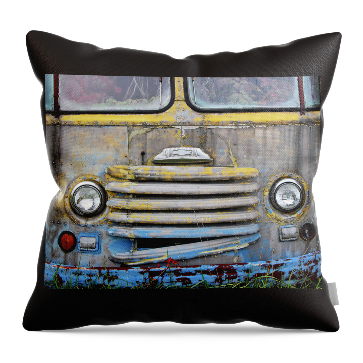 Old Throw Pillow featuring the photograph The Old Grungy Truck That Looks Like A Face by Allen Beatty