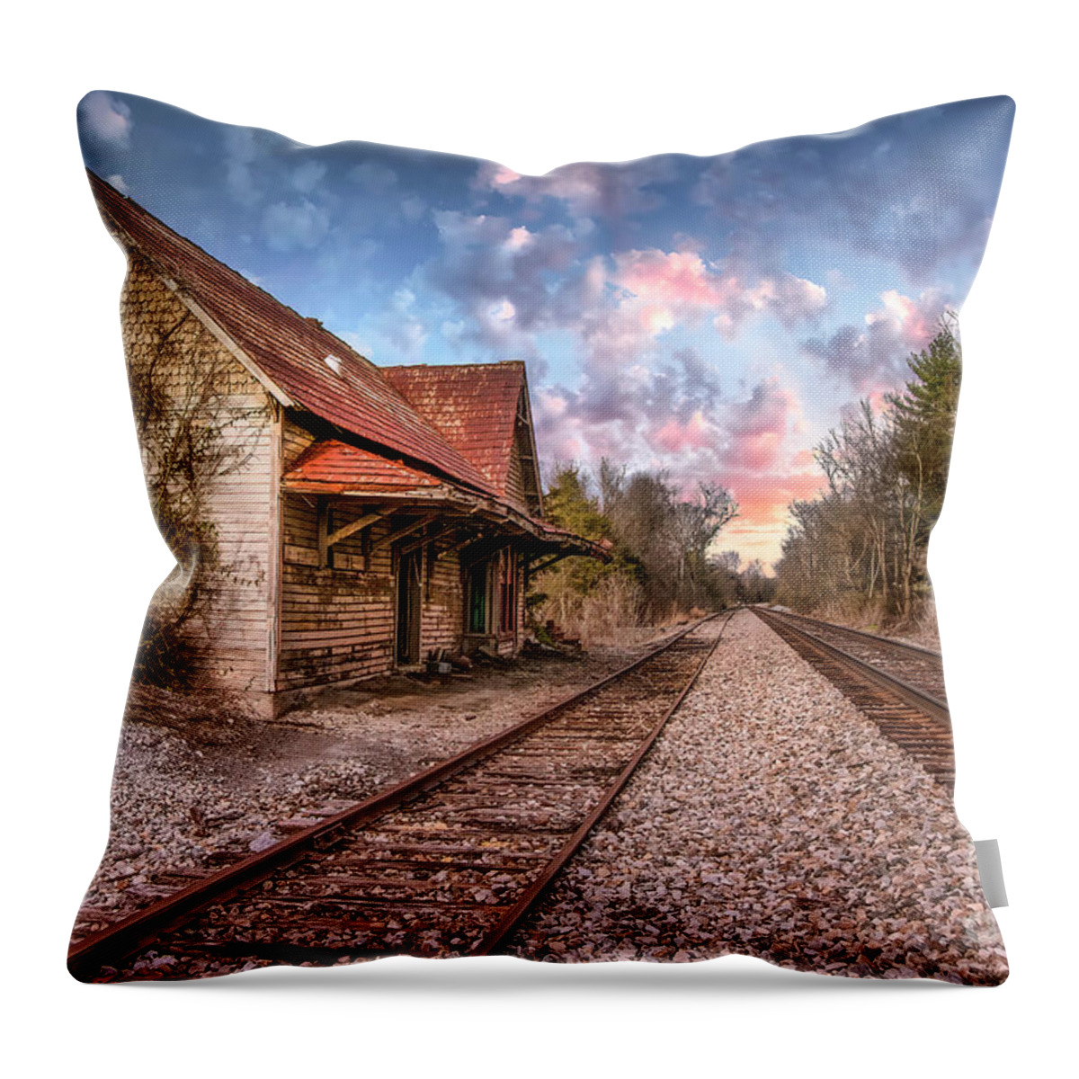 Limestone Throw Pillow featuring the photograph The Old Limestone Depot by Shelia Hunt