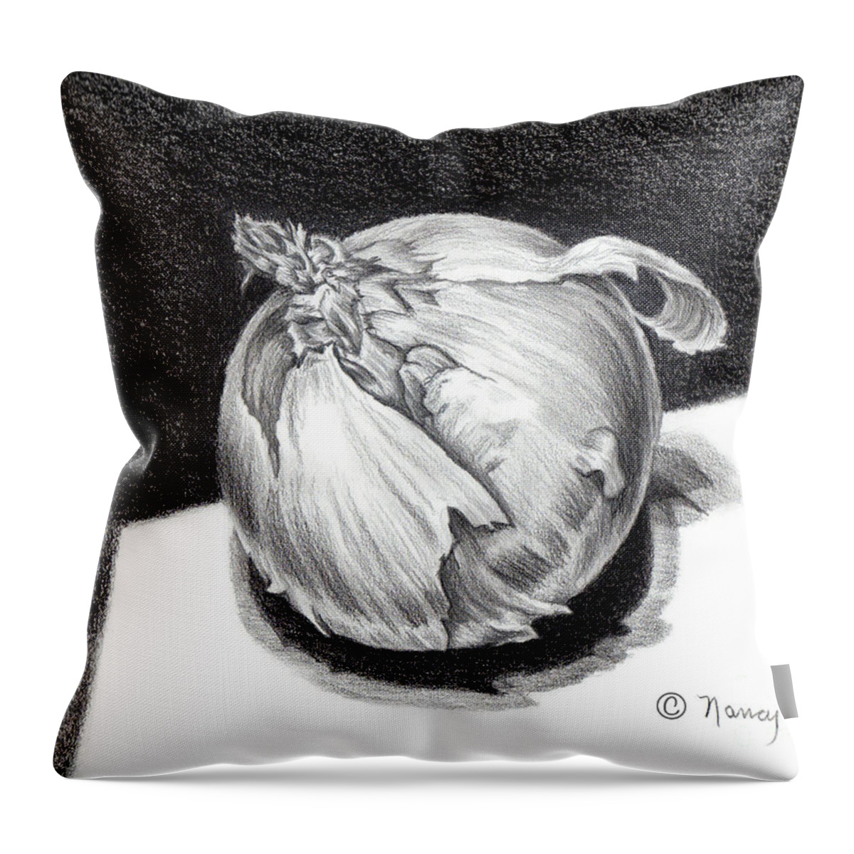 Onion Throw Pillow featuring the drawing The Onion by Nancy Cupp