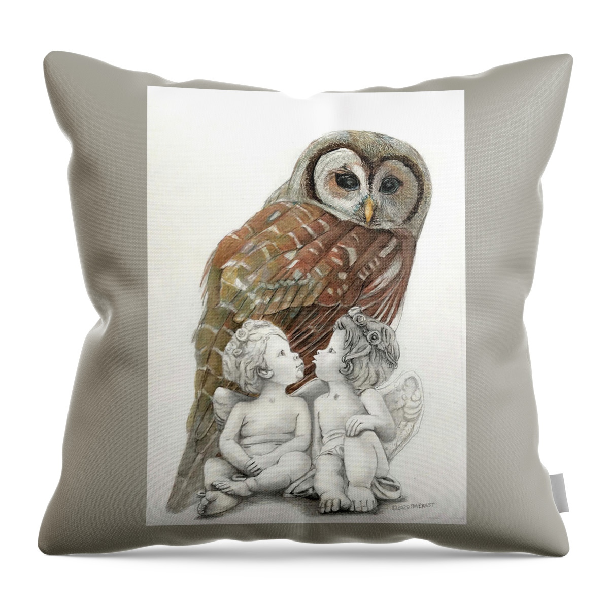 Prey Throw Pillow featuring the drawing The Owl-guardian or predator by Tim Ernst