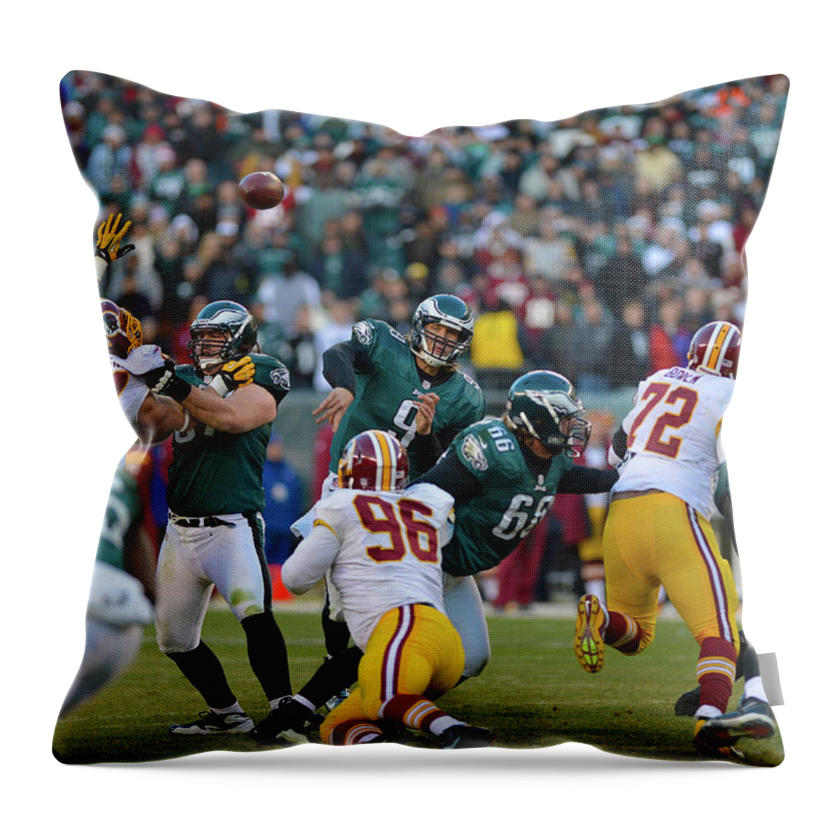 Football Throw Pillow featuring the photograph The Pass by William Jobes