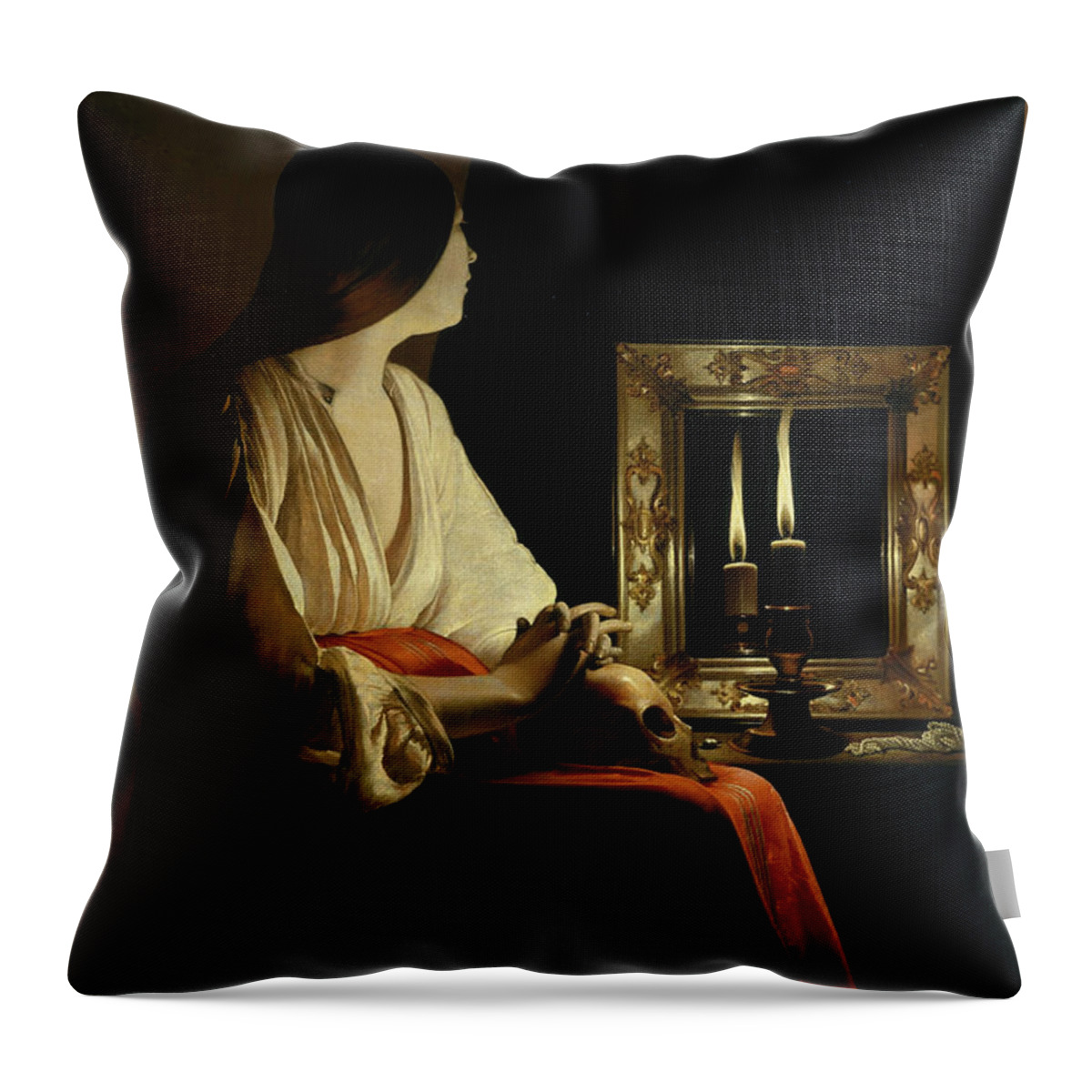 17th Century Throw Pillow featuring the painting The Penitent Magdalen, circa 1640 by Georges de La Tour