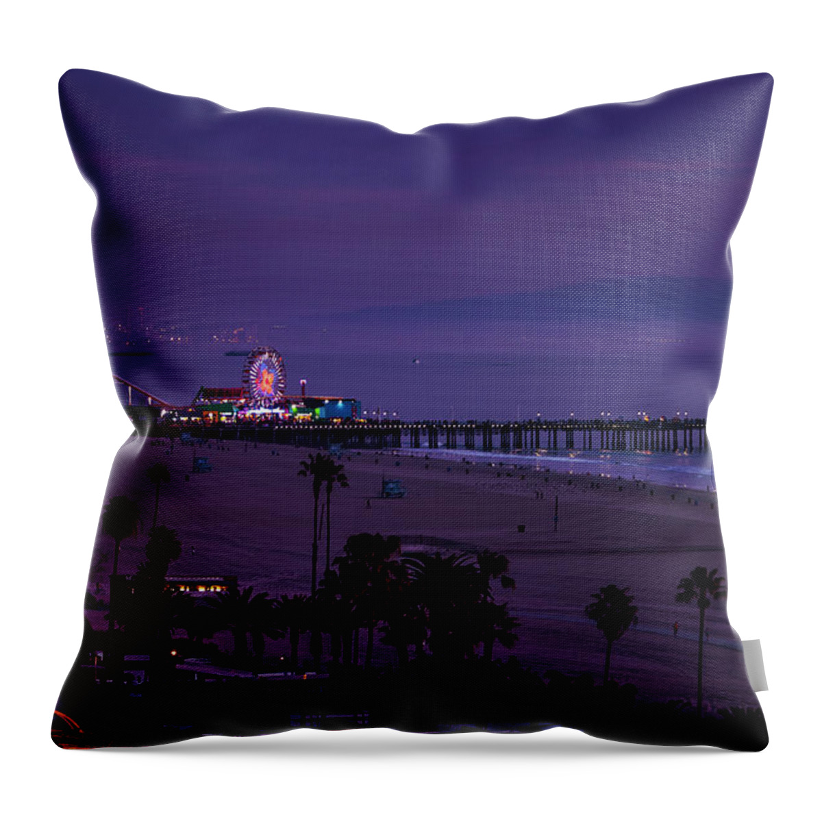  Santa Monica Pier At Night Throw Pillow featuring the photograph The Pier After Dark by Gene Parks
