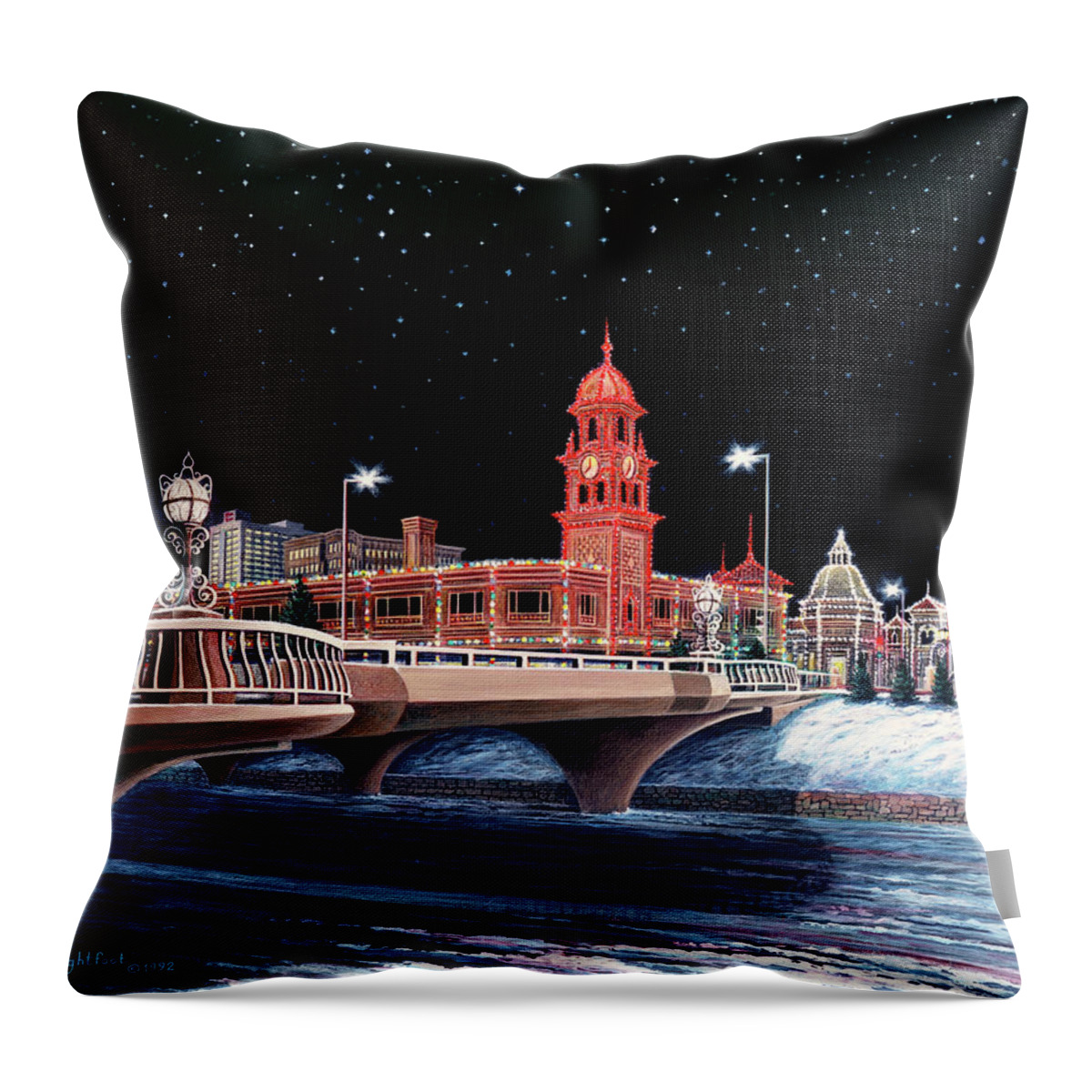 Cityscape Throw Pillow featuring the painting The Plaza at Christmas by George Lightfoot