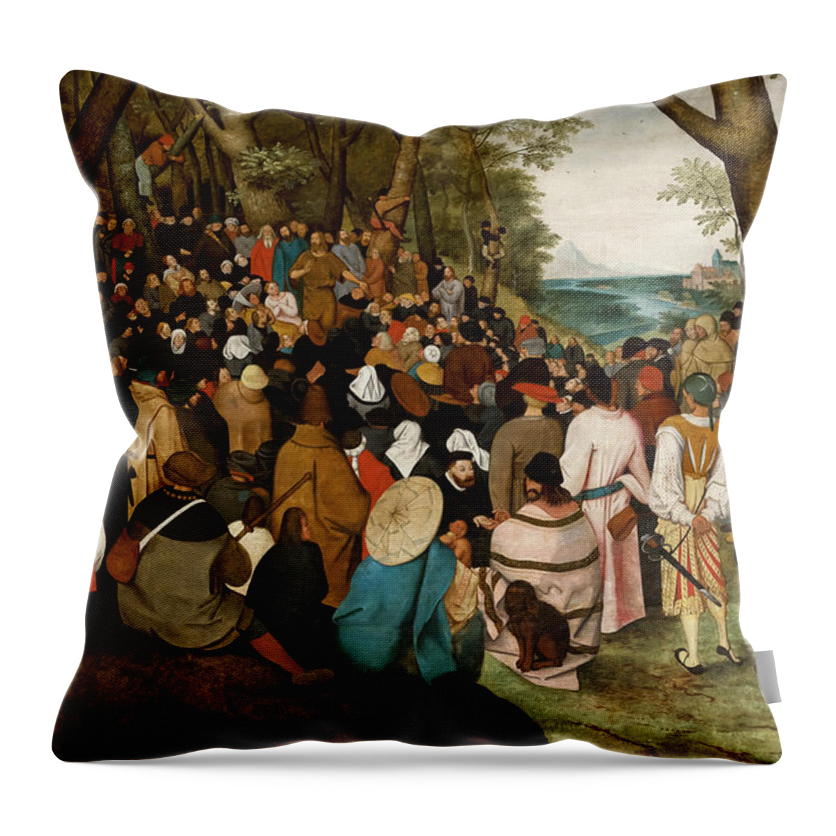 Pieter Brueghel The Younger Throw Pillow featuring the painting The Preaching of St. John the Baptist by Pieter Brueghel the Younger