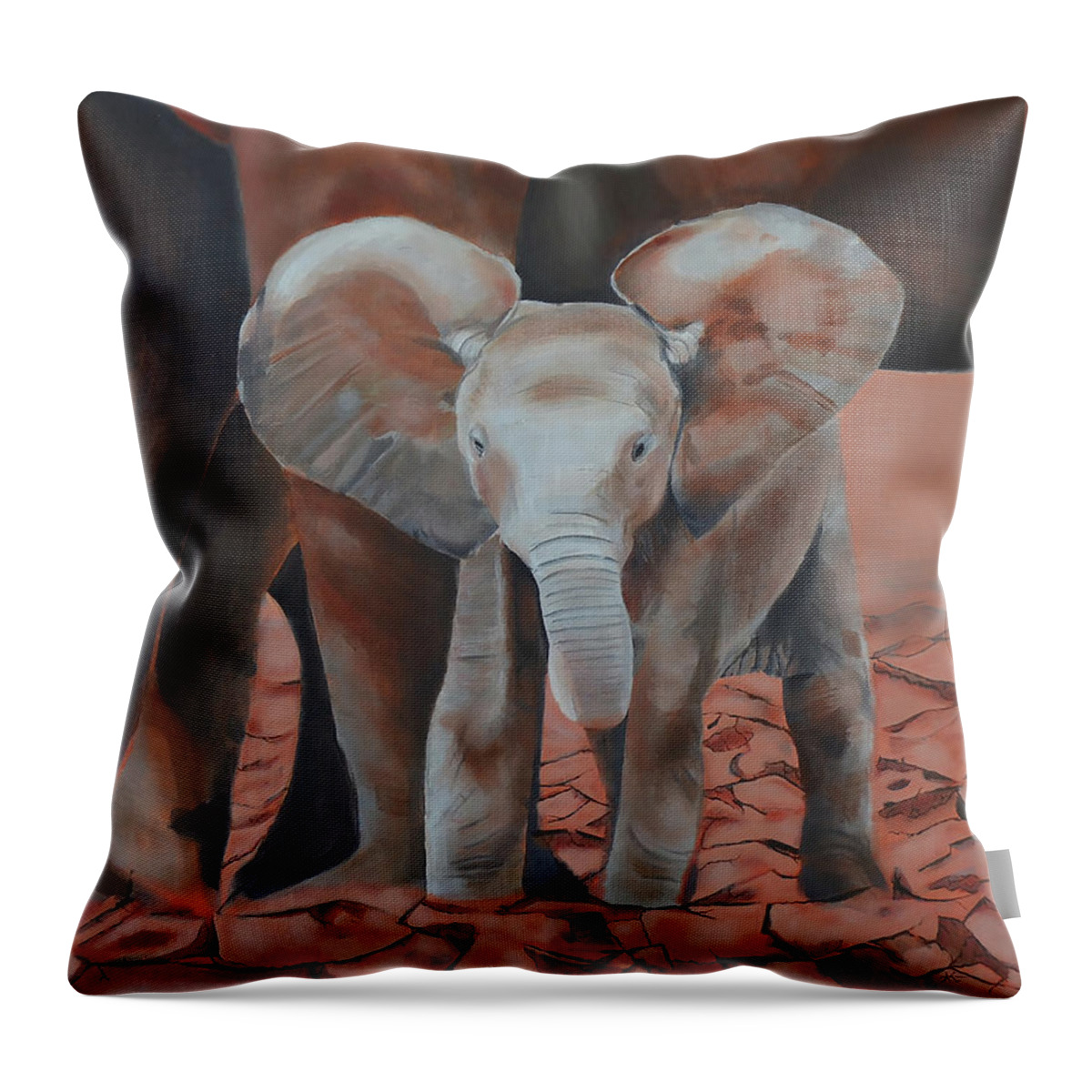 Elephant Throw Pillow featuring the painting The Precious- baby elephant by Alexis King-Glandon