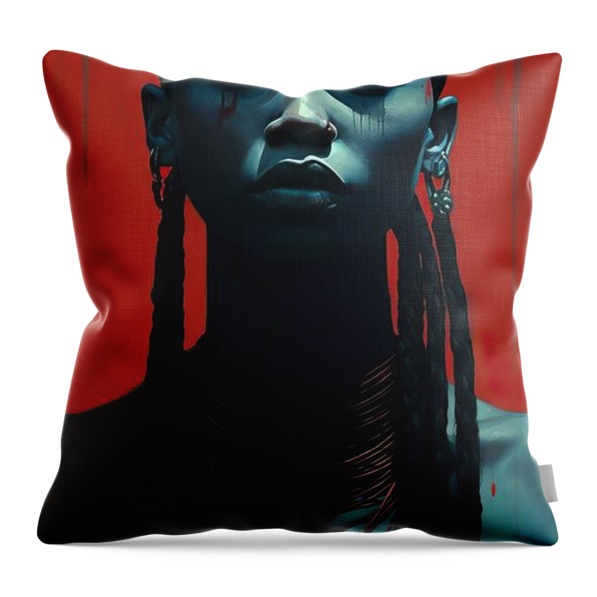 African Throw Pillow featuring the painting The proud warrior by My Head Cinema