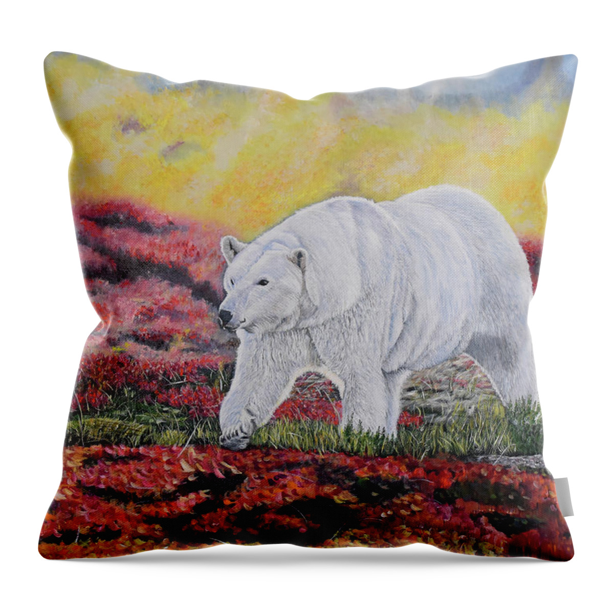 Polar Bear Throw Pillow featuring the painting The Prowler by Marilyn McNish
