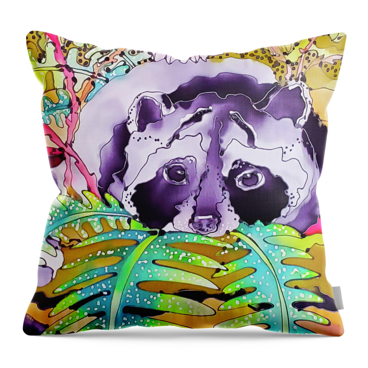 Hand Painted Silk Throw Pillow featuring the painting The Raccoon by Karla Kay Benjamin
