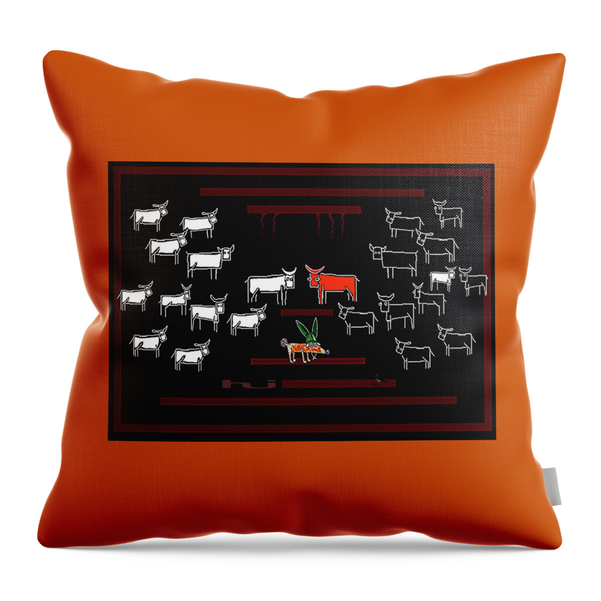 Bull Throw Pillow featuring the drawing The Red Bull... by Hartmut Jager