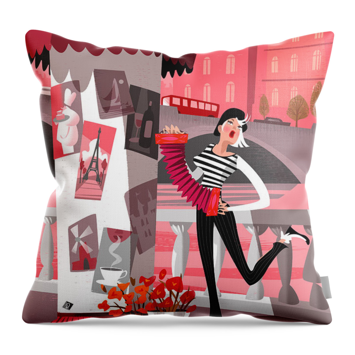 Concertina Throw Pillow featuring the digital art The Red Concertina by Alan Bodner