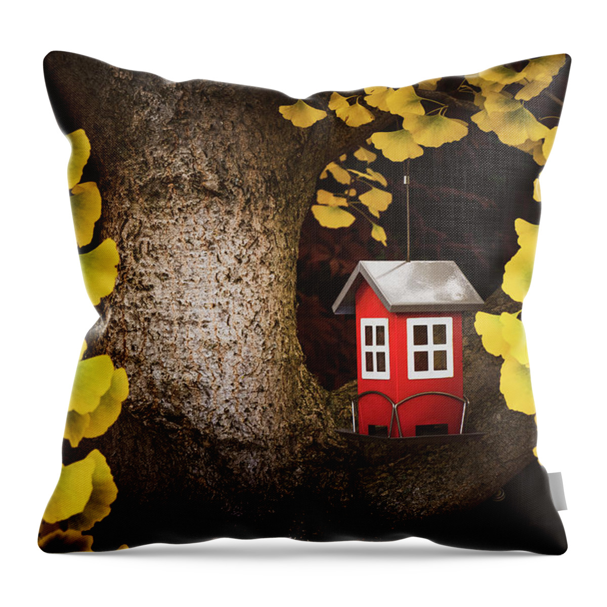 Autumn Throw Pillow featuring the photograph The Red Refuge by Philippe Sainte-Laudy