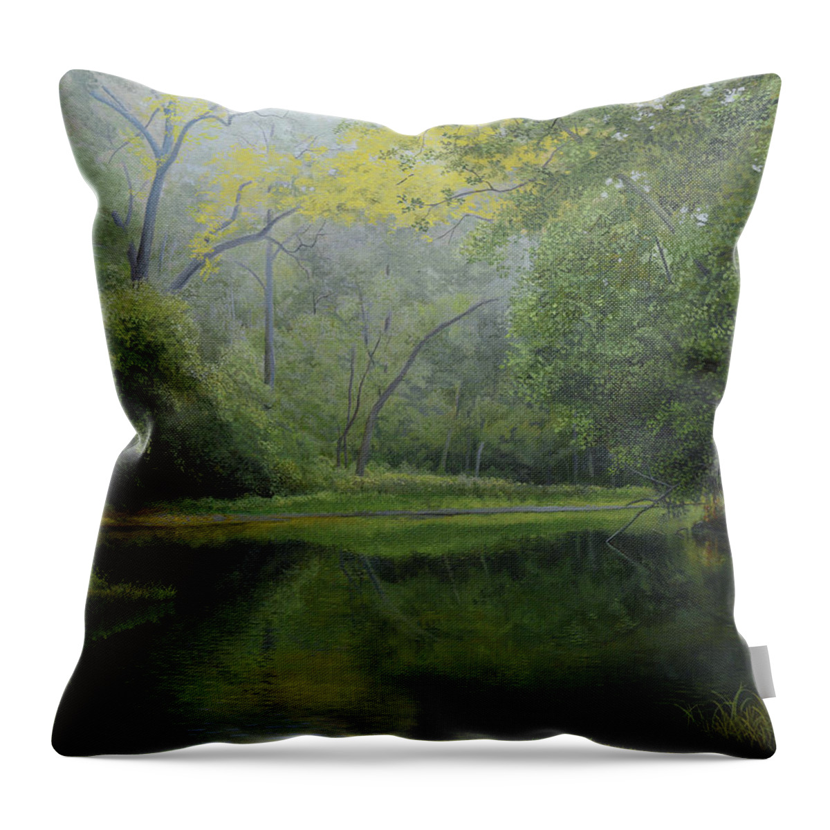 River Throw Pillow featuring the painting River Raisin Tecumseh Bend by Charles Owens