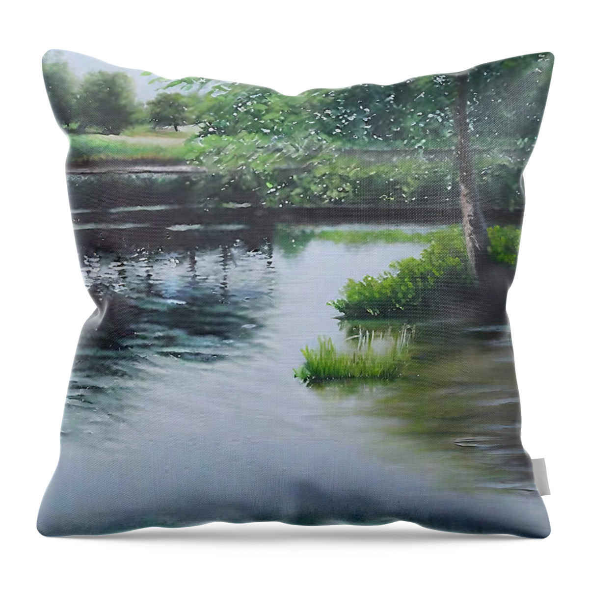 Romantic Throw Pillow featuring the painting The River Stour near Flatford Mill Painting romantic romanticism by N Akkash