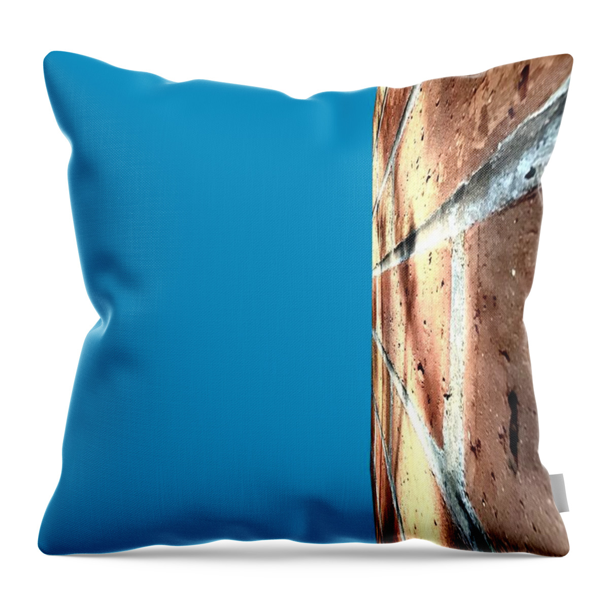 Road Throw Pillow featuring the photograph The road ahead brick wall with blue background by Itsonlythemoon