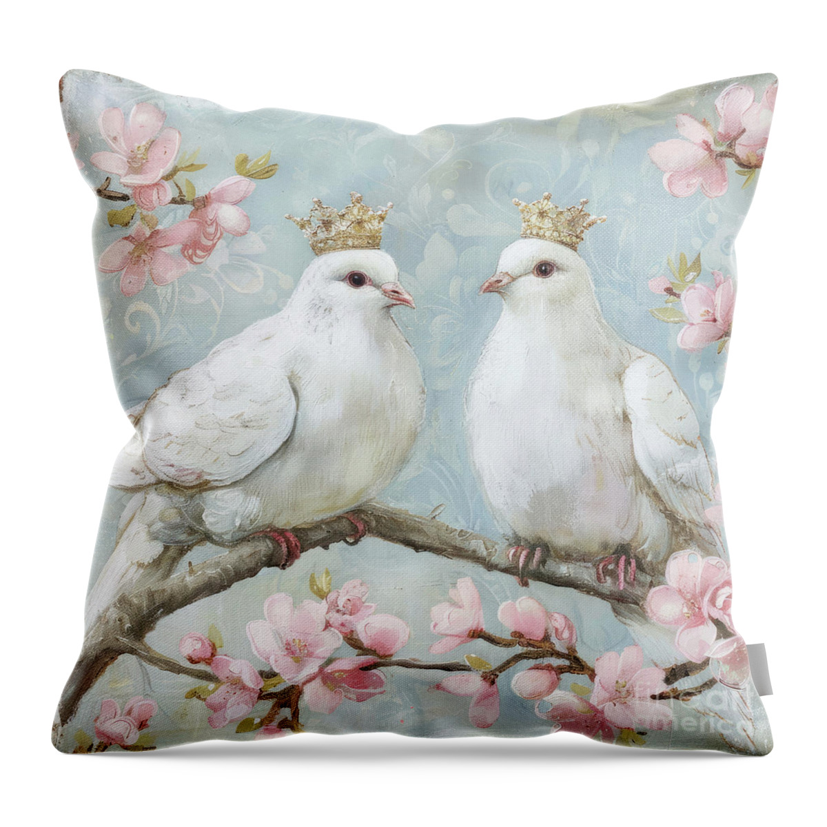 White Doves Throw Pillow featuring the painting The Royal Doves by Tina LeCour