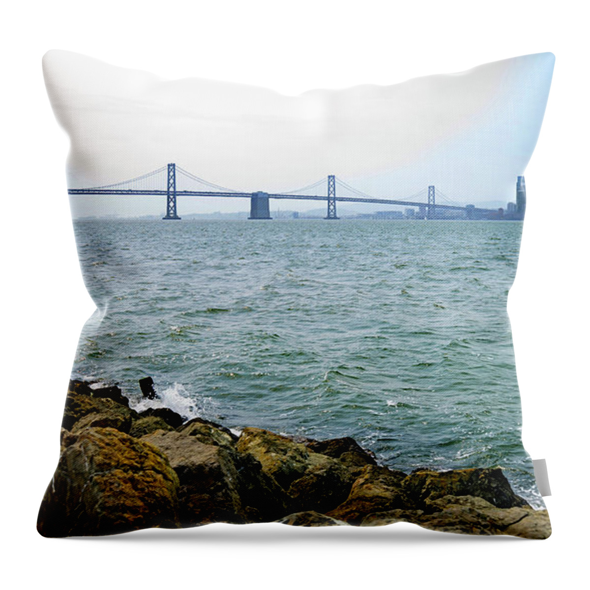 Wingsdomain Throw Pillow featuring the photograph The San Francisco Oakland Bay Bridge DSC7010 by Wingsdomain Art and Photography
