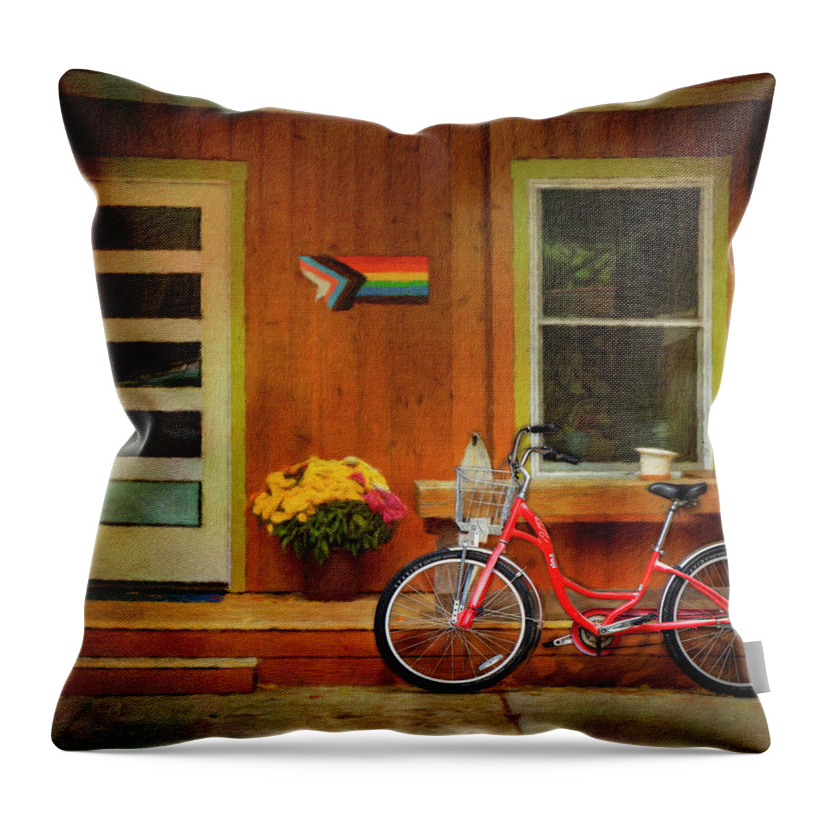 Aib_2022 #2551 Throw Pillow featuring the photograph The Scarlet Bicycle by Craig J Satterlee