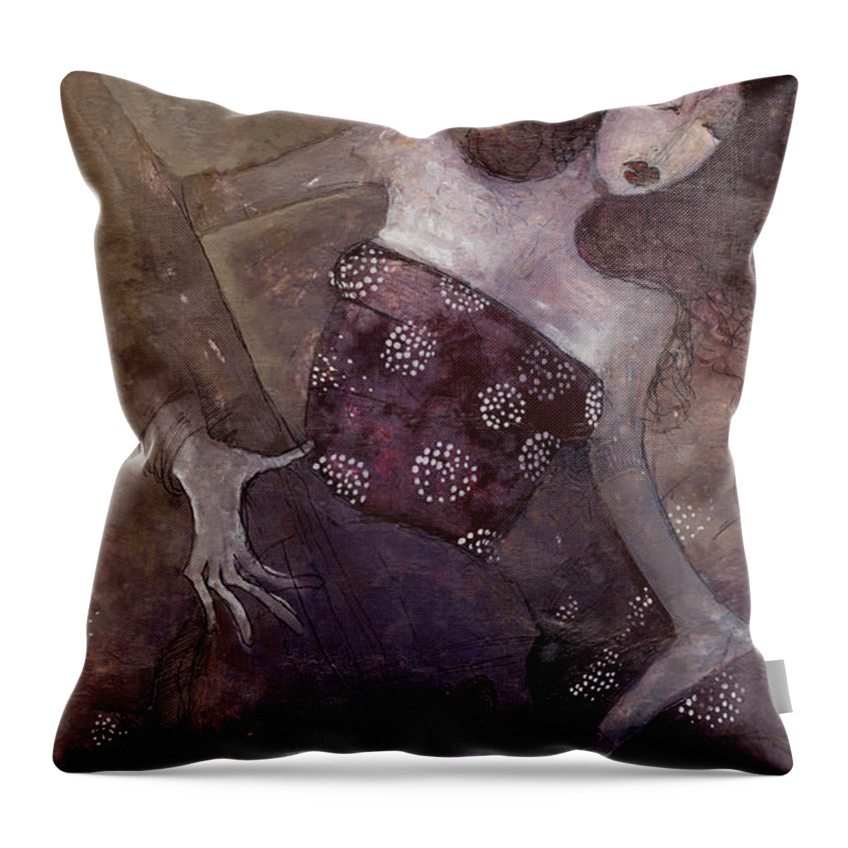 Cello Throw Pillow featuring the painting The secret strings by Maya Manolova