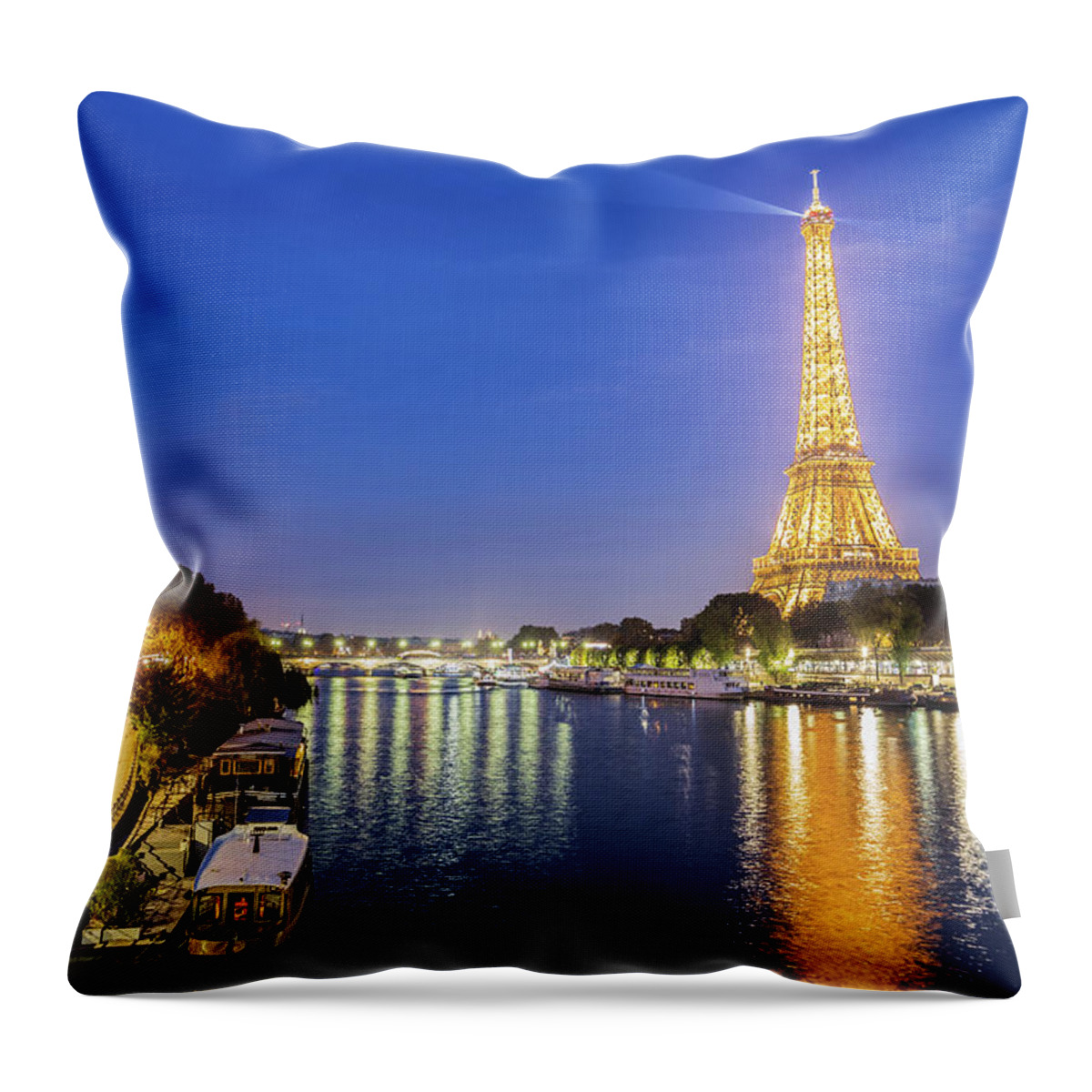 France Throw Pillow featuring the photograph The Seine River by night in Paris, France by Fabiano Di Paolo