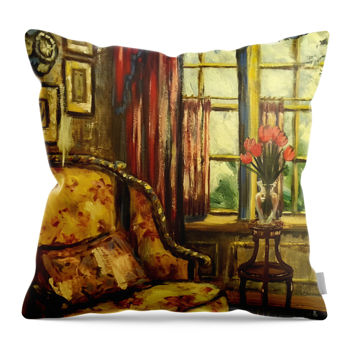 Painting Throw Pillow featuring the painting The Settee by Sherrell Rodgers