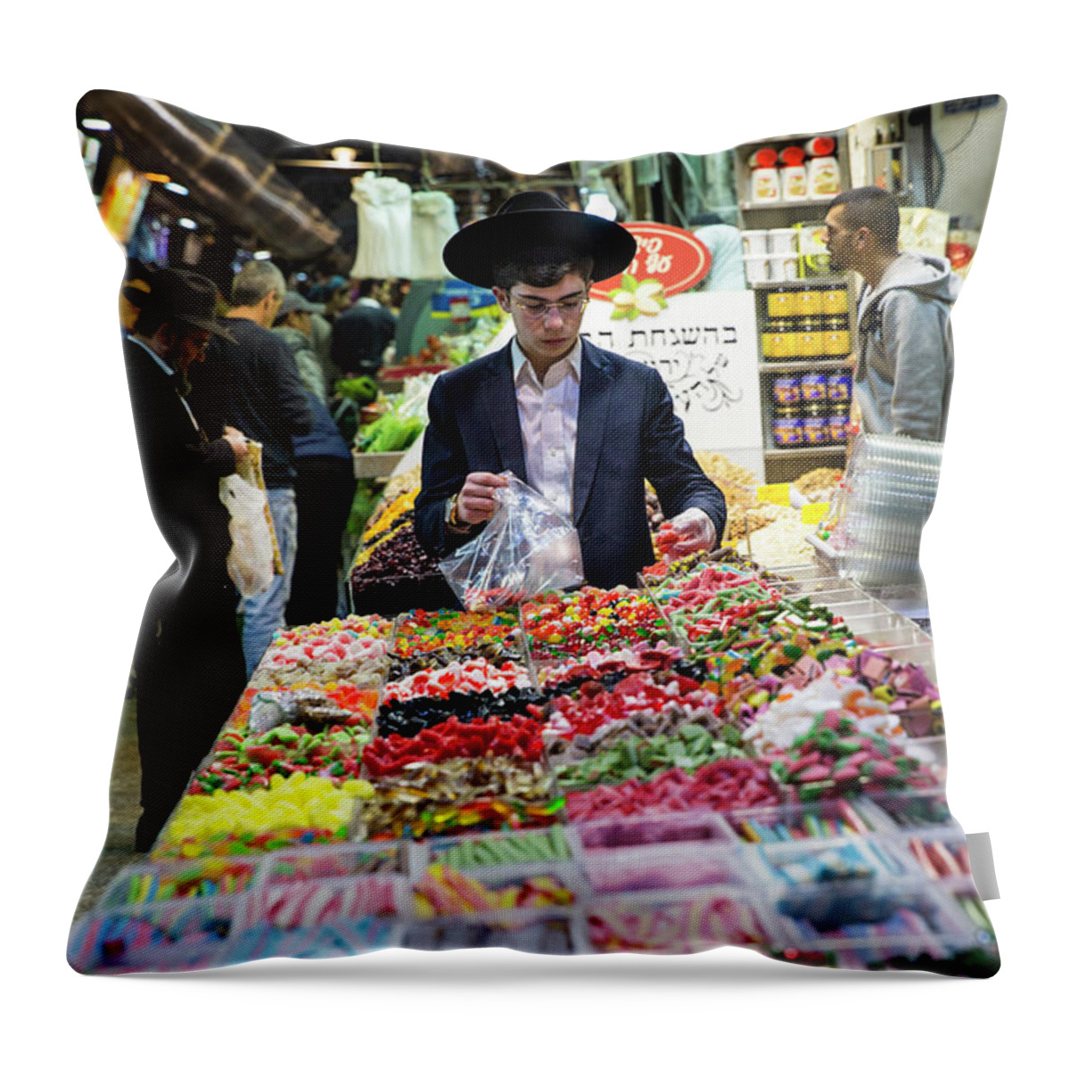 Israel Throw Pillow featuring the photograph The Shuk by Erin Marie Davis