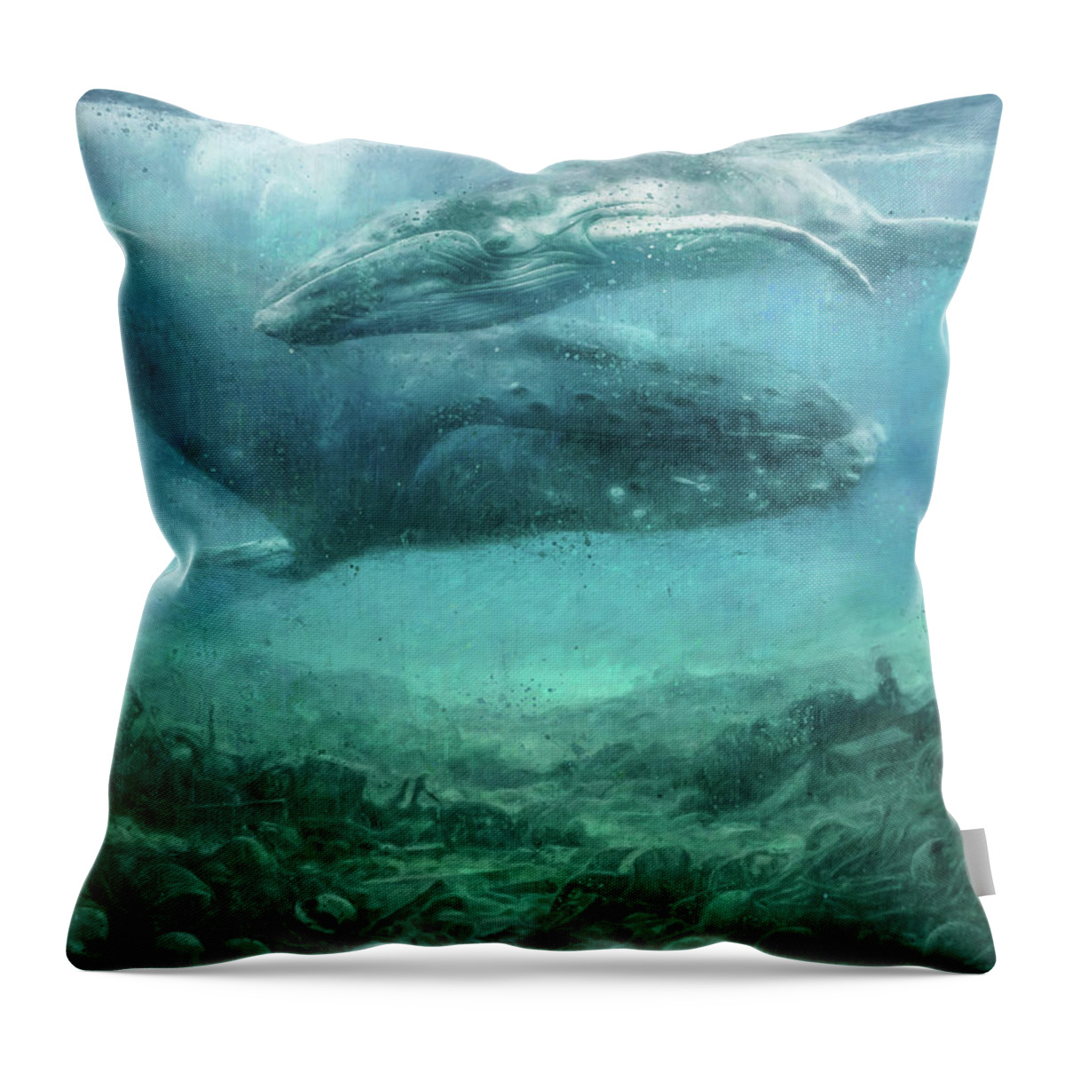 Ocean Throw Pillow featuring the painting The silence of the ocean - original artwork by Vart by Vart