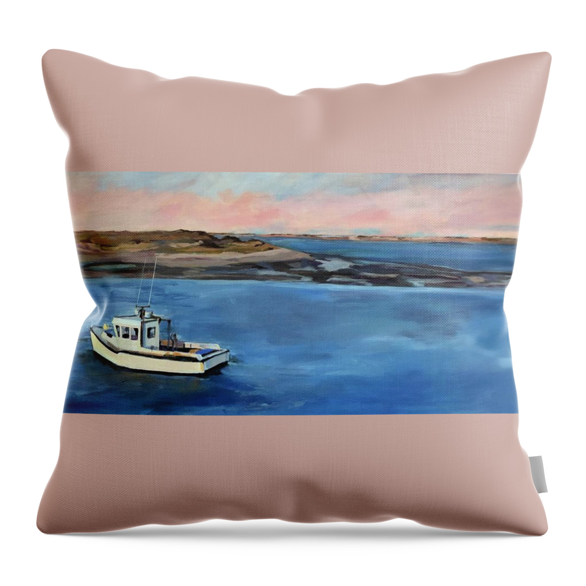 New England Throw Pillow featuring the painting The Silent Cove by Rebecca Jacob