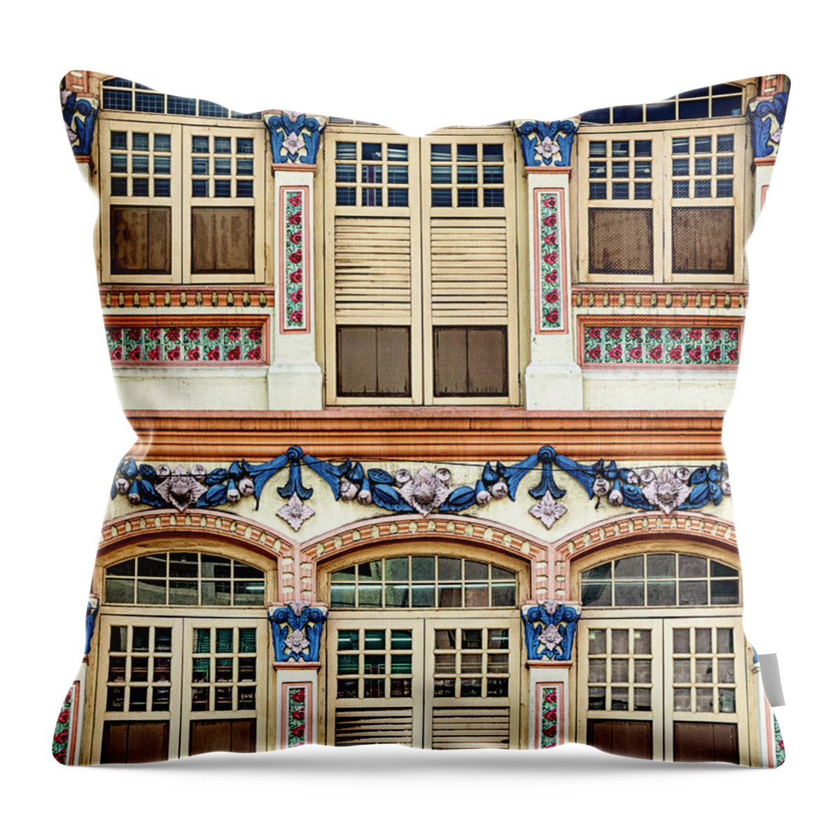 Singapore Throw Pillow featuring the photograph The Singapore Shophouse 16 by John Seaton Callahan