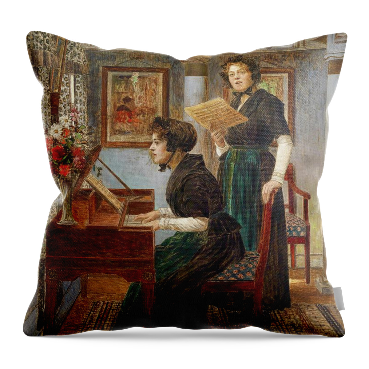 Figurative Throw Pillow featuring the painting The Singing Lesson by Walter Firle