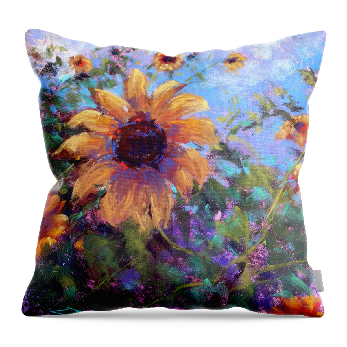 Sunflower Throw Pillow featuring the painting The Sky's the Limit by Susan Jenkins