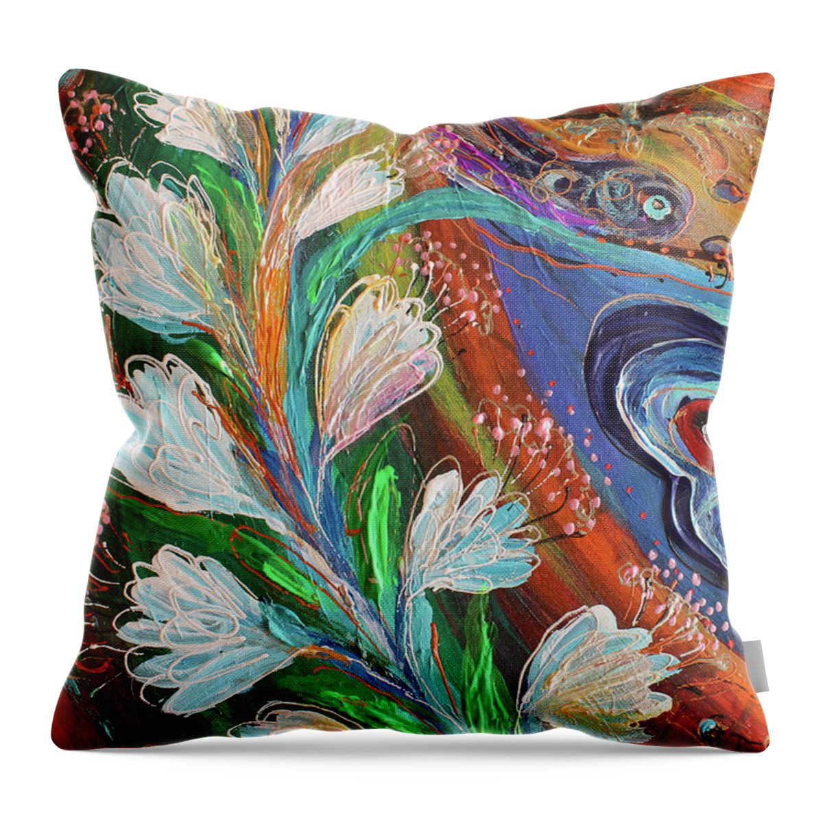 Angel Throw Pillow featuring the painting The song of Safed. Fragment 3 by Elena Kotliarker