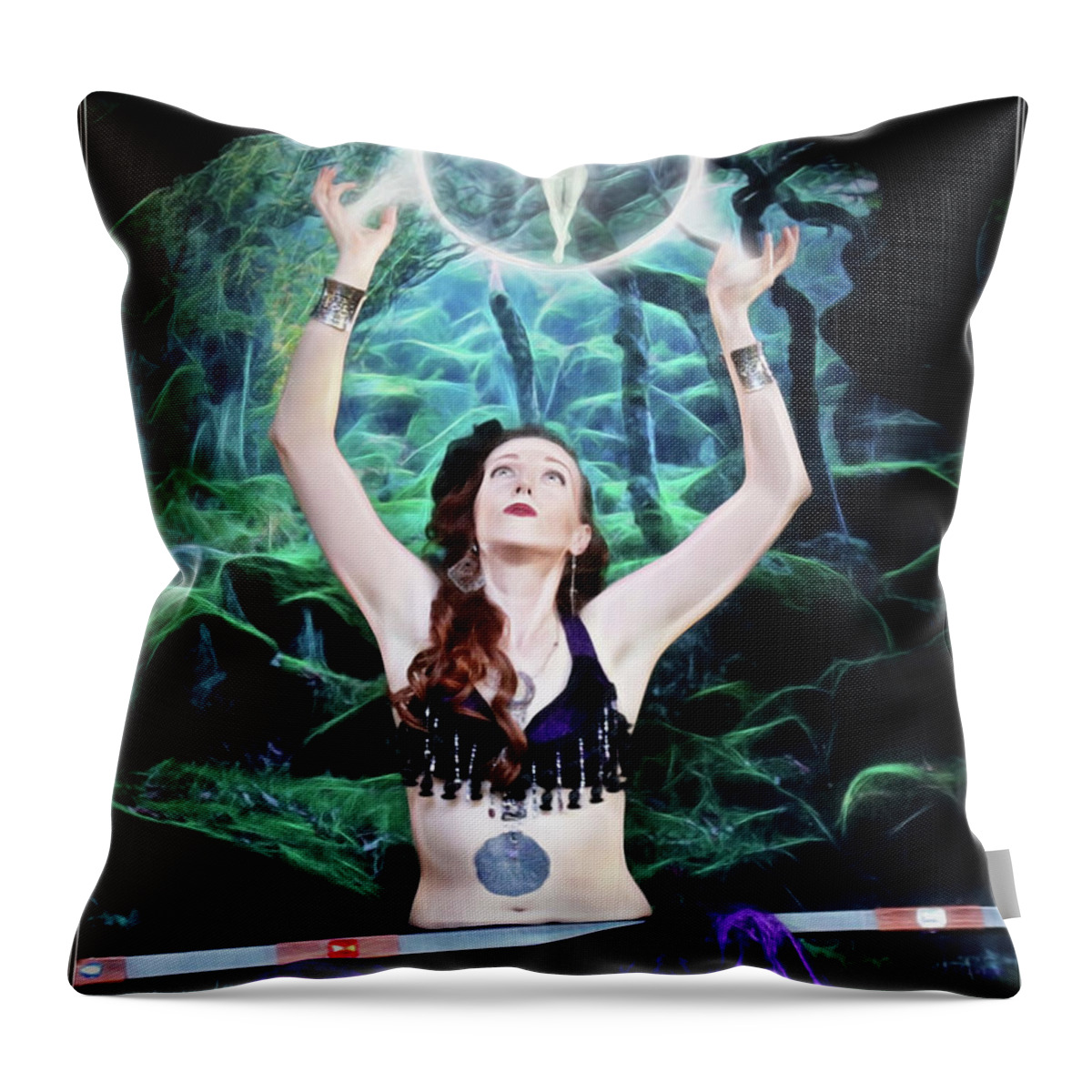 Sorceress Throw Pillow featuring the photograph The sorceress spells and fairy by Jon Volden