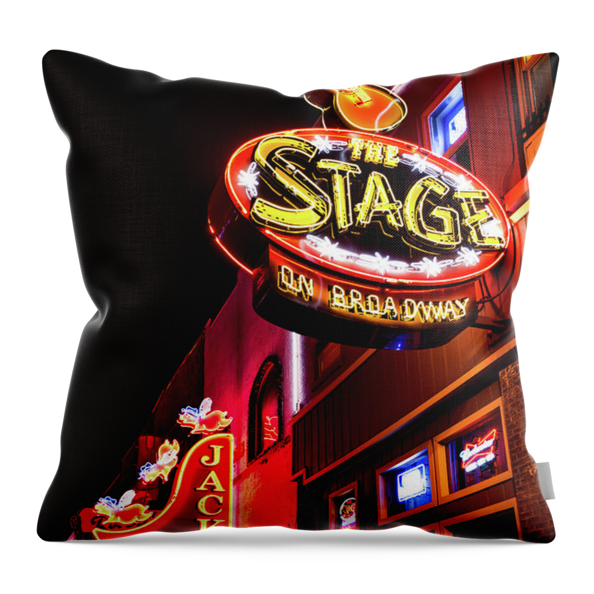 Nashville Tennessee Throw Pillow featuring the photograph The Stage on Broadway - Nashville by Gregory Ballos
