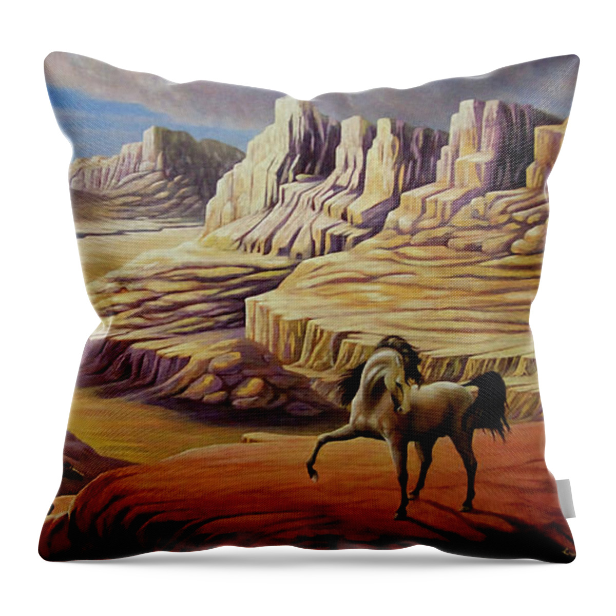 Horses Throw Pillow featuring the painting The Storm by Loxi Sibley