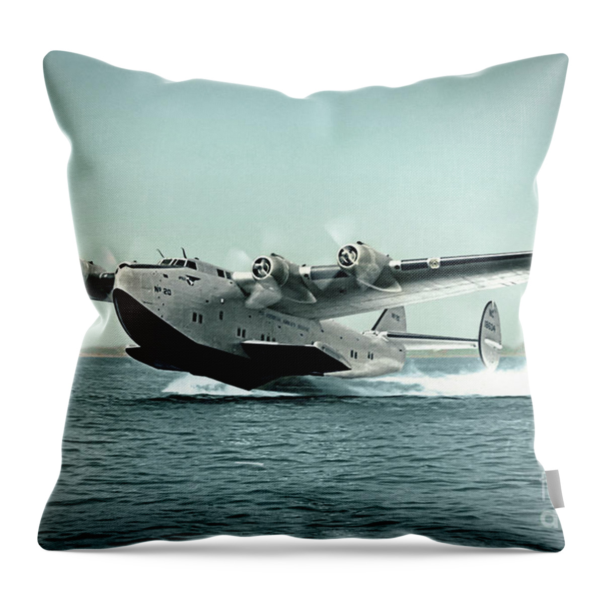 B314 Throw Pillow featuring the photograph The Take off Boeing B-314 by Franchi Torres