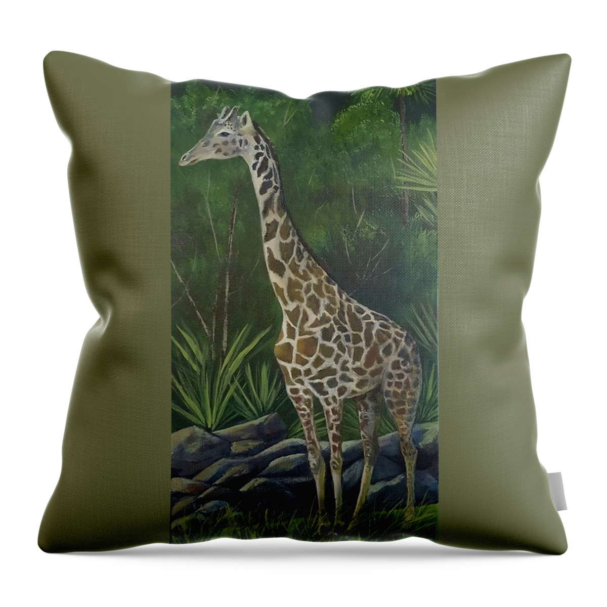Giraffe Painting Throw Pillow featuring the painting The Tallest Terrrestrial by Connie Rish